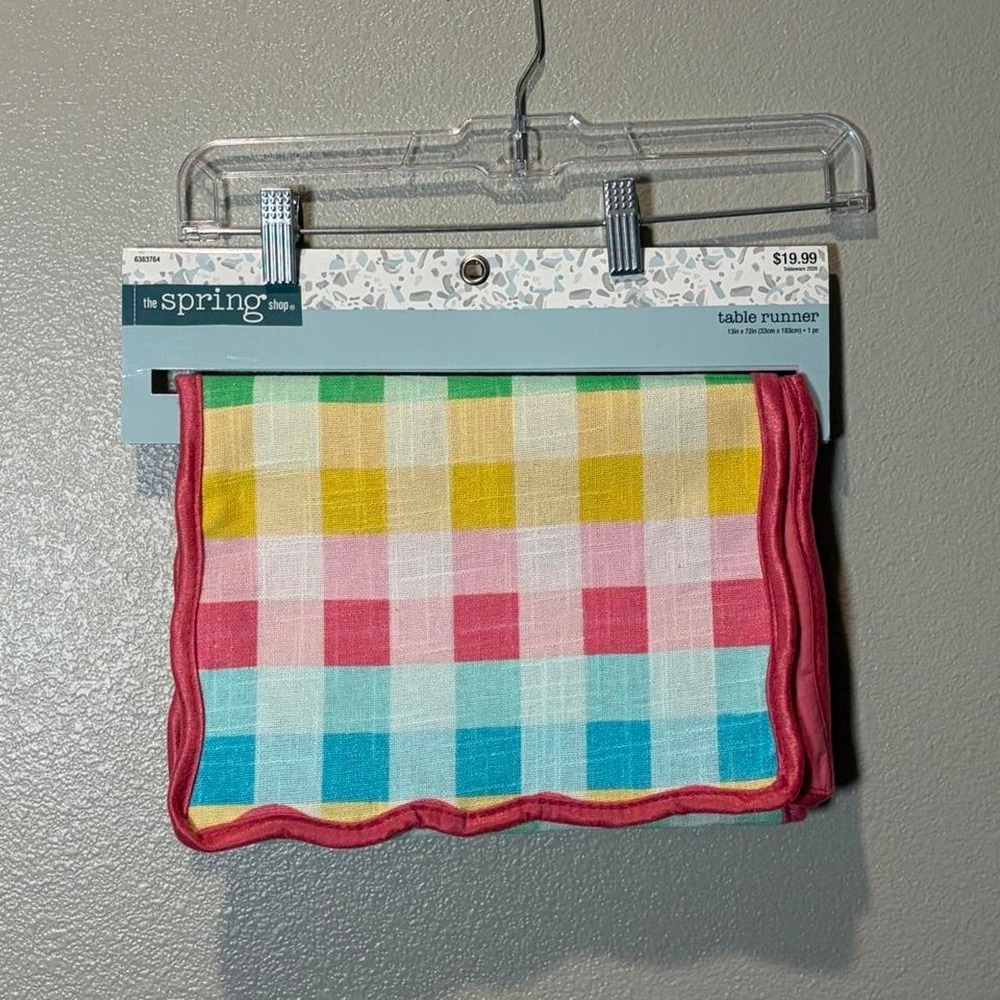 The Spring Shop Gingham Plaid Scalloped Table Runner Multicolor 13x72 NWT